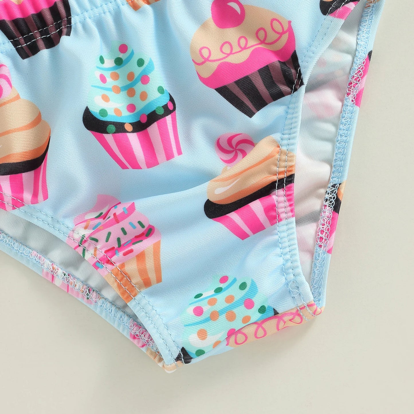 Citgeett Traje de baño de verano para niñas, sin mangas, con estampado de pastel, ropa de playa + pantalones cortos, conjunto de ropa