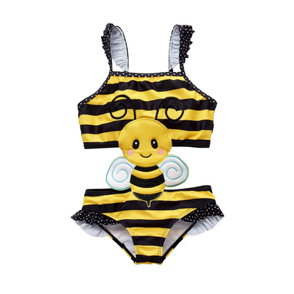 Kavkas 2025, traje de baño de verano para bebé, una pieza 1-8T, Animal de dibujos animados, bonito diseño de abeja, traje de baño elástico para niñas, ropa de playa para bebés