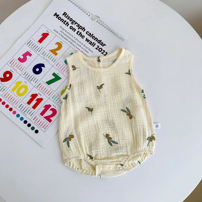 2023 nuevo en verano, trajes de algodón de tela arrugada para bebés recién nacidos, monos informales para niños, monos para niños pequeños