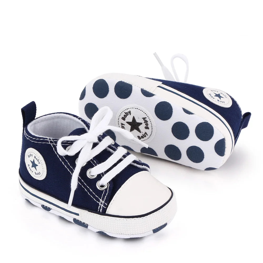 Zapatos clásicos de lona para bebé, zapatillas informales para recién nacido, primeros pasos, suela suave, antideslizante, D2486