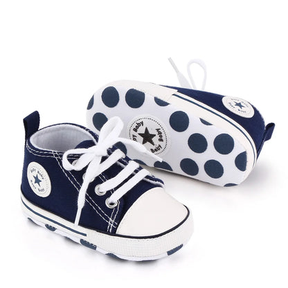 Zapatos clásicos de lona para bebé, zapatillas informales para recién nacido, primeros pasos, suela suave, antideslizante, D2486