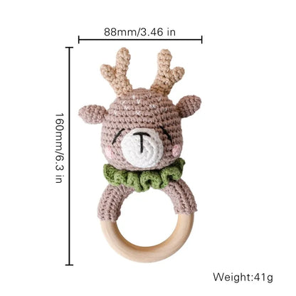 1 unidad de juguetes de sonajero para bebé, diseño de ganchillo de madera, conejo, conejo, zorro León, BearToy, regalo para recién nacido, mordedor de bebé, Crochet, nombre personalizado