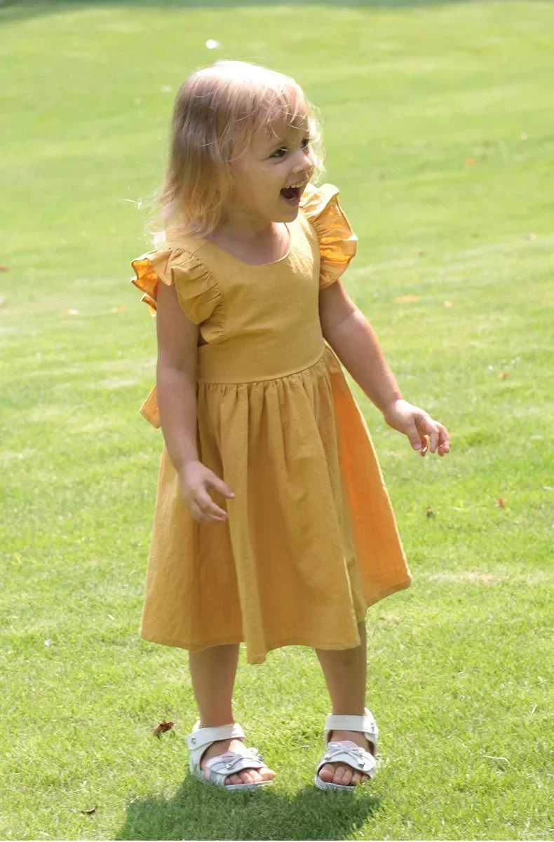 Vestido informal sin mangas con volantes para niñas de 0 a 5 años, ropa de verano con lazo en la espalda para niñas