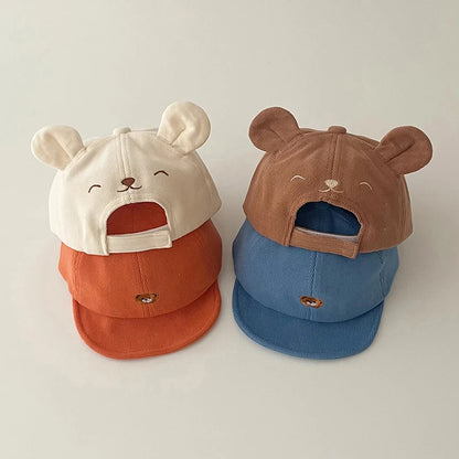 Gorra de béisbol con orejas de oso para bebé, gorro de algodón con visera, bordado bonito, ajustable, para el Sol, para verano