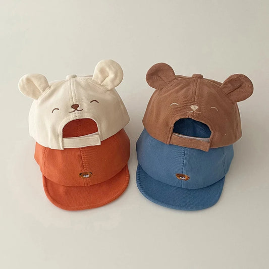 Gorra de béisbol con orejas de oso para bebé, gorro de algodón con visera, bordado bonito, ajustable, para el Sol, para verano