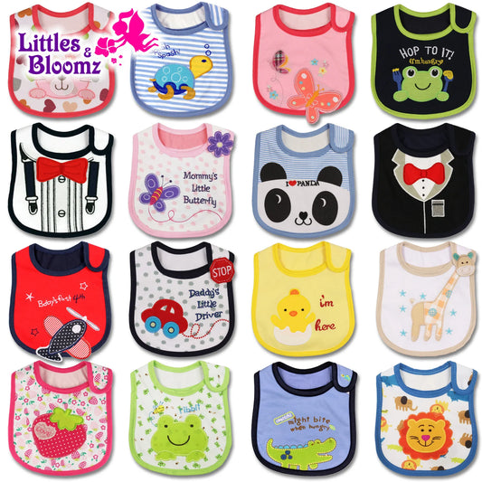 [Littles & Bloomz] Baberos de alimentación para bebé, niña y niño, delantal impermeable, toalla de dibujos animados, baberos para cena para niños pequeños, pañuelos, paños para eructar