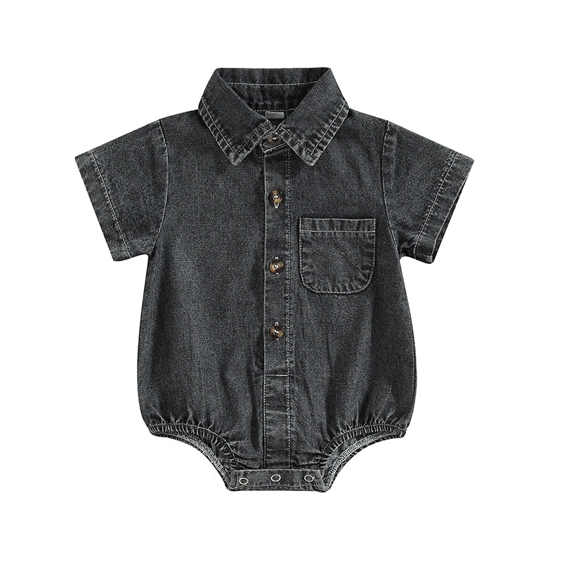 Mono vaquero para recién nacidos, niños y niñas, mono liso de manga corta con cuello vuelto, monos para bebés, monos informales con botones de verano