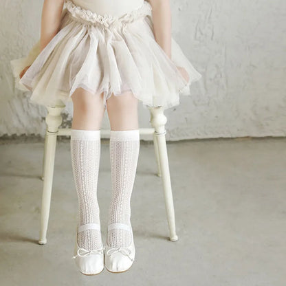 3 pares de medias con volantes de encaje blanco de princesa, calcetines de malla de verano para niñas, calcetines largos finos y transpirables para niños de 3 a 12 años, calcetines hasta la pantorrilla