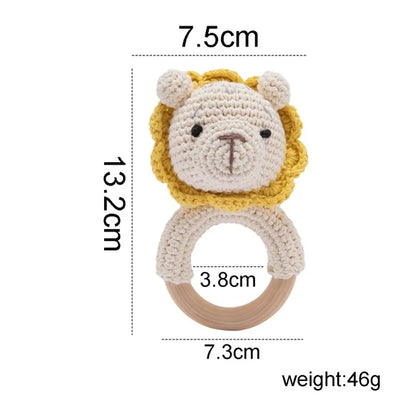 1 unidad de juguetes de sonajero para bebé, diseño de ganchillo de madera, conejo, conejo, zorro León, BearToy, regalo para recién nacido, mordedor de bebé, Crochet, nombre personalizado