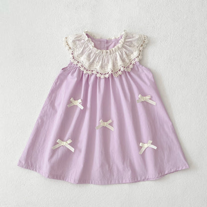 Vestido de encaje con cuello de pétalo para hermanas, peleles para bebés, ropa para niñas, vestido de princesa para fiesta con lazo, ropa dulce y bonita para niños