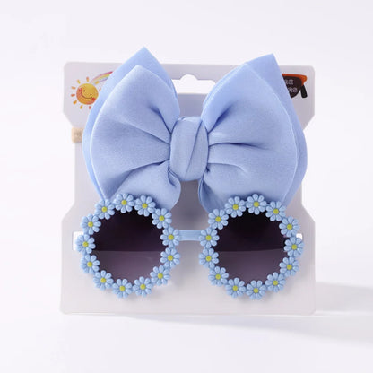 Conjunto de 2 uds de gafas de sol para niños, gafas de sol para bebés, diadema de nailon elástico, gafas de sol bohemias para playa, gafas de sol para la playa, sombreros con lazo para niños
