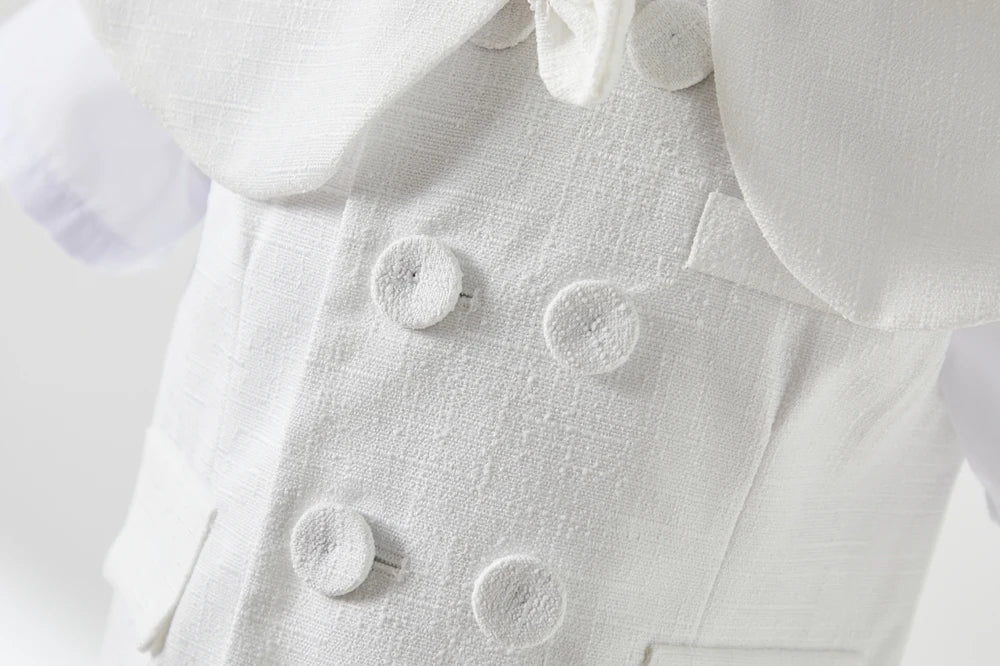 Trajes blancos para niños, vestido Formal de fiesta de bautismo a la moda, chaleco, chal, pantalones cortos, sombrero, conjuntos de 4 Uds., conjunto de ropa de Boutique de cumpleaños para niños