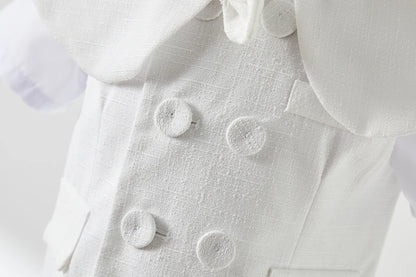 Trajes blancos para niños, vestido Formal de fiesta de bautismo a la moda, chaleco, chal, pantalones cortos, sombrero, conjuntos de 4 Uds., conjunto de ropa de Boutique de cumpleaños para niños