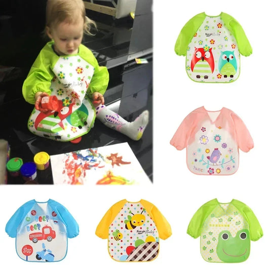 Babero antisuciedad impermeable de EVA para bebé de 0 a 3 años, abrigo de manga larga con correa, alimentación suave a prueba de suciedad, bonito patrón de dibujos animados, paños para eructar