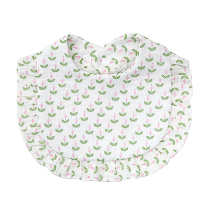Baberos con estampado de flores para bebé, toalla de Saliva con broche ajustable, borde con volantes, paños para eructar de algodón y muselina, bufanda de alimentación para niñas de grado A de arcoíris