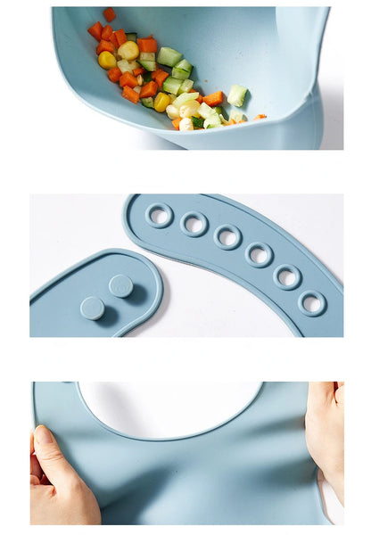 Baberos de silicona para bebés, babero impermeable para bebés, Color sólido, ajuste de 6 velocidades, bolsillo para Saliva, paños para eructar para niños, accesorios para recién nacidos