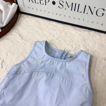 Nuevo vestido sencillo sin mangas para niña, novedad de verano 2021, vestido con estampado de lazo y camisa para niña