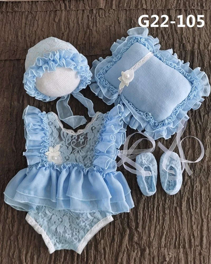 0-3Month Baby Newborn Photography Props Baby Hat Baby Girl Lace Romper Bodysuits Outfit  Photography Clothing