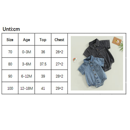 Mono vaquero para recién nacidos, niños y niñas, mono liso de manga corta con cuello vuelto, monos para bebés, monos informales con botones de verano