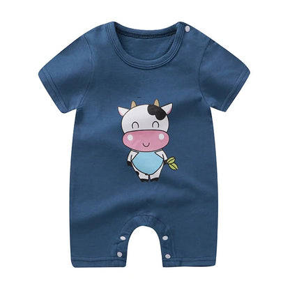 Nueva ropa de verano para bebés recién nacidos, niños y niñas, sección de impresión de dibujos animados de manga corta, ropa de escalada con archivo abierto, mono para bebé