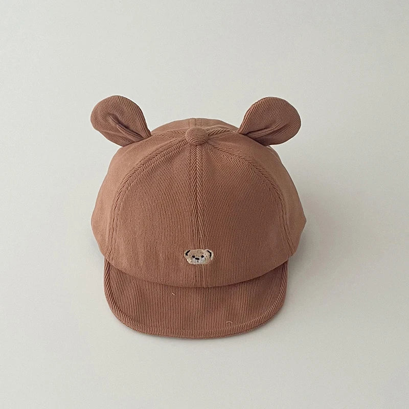 Gorra de béisbol con orejas de oso para bebé, gorro de algodón con visera, bordado bonito, ajustable, para el Sol, para verano