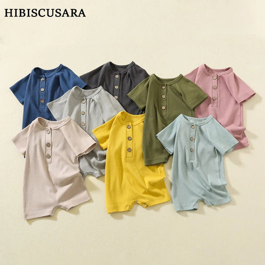 Pelele para bebé, ropa de verano, pijamas finos para bebé, mono de manga corta, ropa acanalada, trajes elásticos de punto para niña