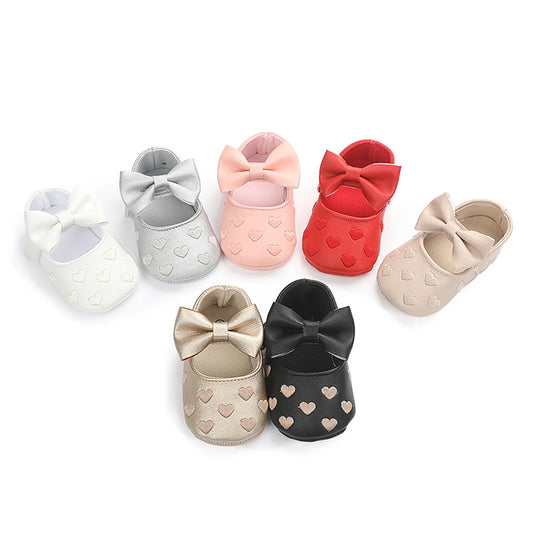 Pudcoco-zapatos planos de piel sintética para niñas, mocasines bonitos con decoración de lazo de corazón, suela suave, antideslizantes, de verano
