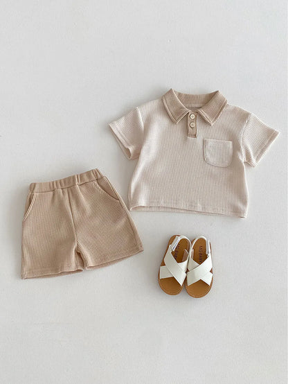 Conjunto de ropa de verano para bebé, camiseta y pantalones cortos con cuello vuelto, 2 uds., traje de chándal para niño pequeño