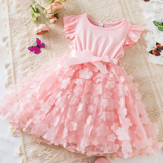 2024 New Summer Dress for Girls 2 to 6 Yrs Butterfly Cute Kid's Birthday Princess Dress Solid Elegant Wedding Party Dress