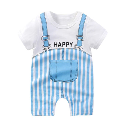 Nueva ropa de verano para bebés recién nacidos, niños y niñas, sección de impresión de dibujos animados de manga corta, ropa de escalada con archivo abierto, mono para bebé