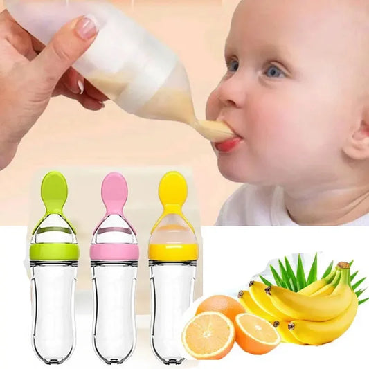 Biberón de silicona útil y seguro con cuchara, suplemento alimenticio, botellas de cereales de arroz, cuchara para apretar, biberón de leche