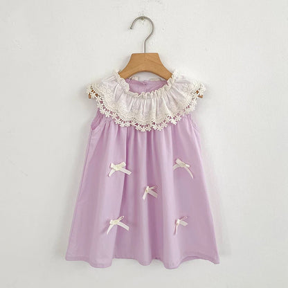 Vestido de encaje con cuello de pétalo para hermanas, peleles para bebés, ropa para niñas, vestido de princesa para fiesta con lazo, ropa dulce y bonita para niños