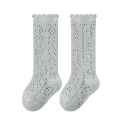 Calcetines de malla de punto para niñas pequeñas, medias de tubo largo hasta la rodilla, suaves, de algodón, para verano