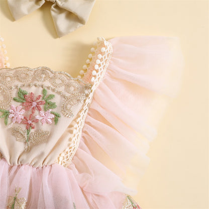 Pudcoco-traje para niña recién nacida, mameluco de manga con mosca de flores bordadas, diadema con lazo, ropa de verano de 0 a 24 meses