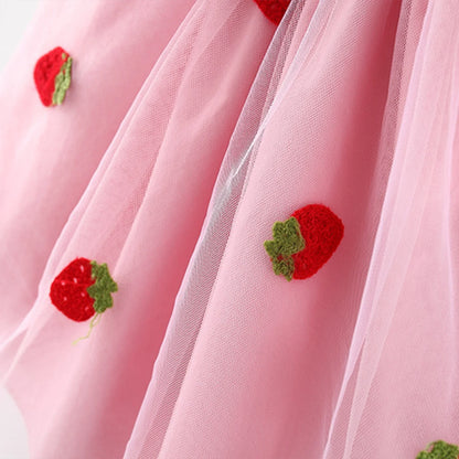 (0-3 años) novedad de verano, vestido para niñas, vestido pequeño con manga voladora y lazo para niños, vestido de princesa fresco con fresas bordadas