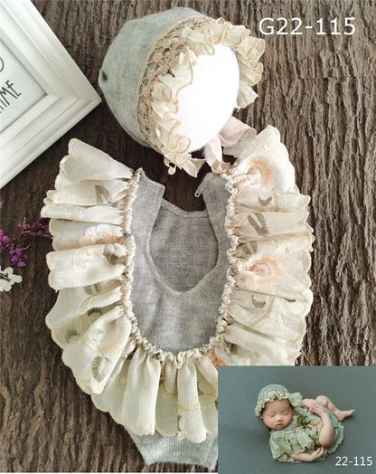 Accesorios de fotografía recién nacido para bebé de 0 a 3 meses, sombrero para bebé, pelele de encaje para niña, monos, traje, ropa de fotografía