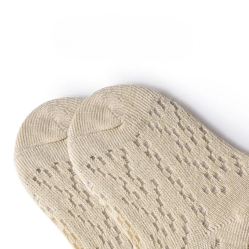 Calcetines de verano para niñas pequeñas, calcetín largo con lazo para niños hasta la rodilla, medias de malla de algodón suave, calcetines de encaje calados de estilo español de 0 a 3 años