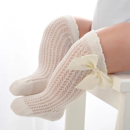 Calcetines de malla de punto para niñas pequeñas, medias de tubo largo hasta la rodilla, suaves, de algodón, para verano