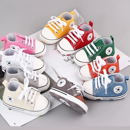 Zapatos clásicos de lona para bebé, zapatillas informales para recién nacido, primeros pasos, suela suave, antideslizante, D2486