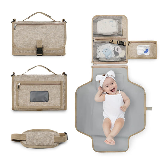 3 in 1 Diaper Changing Pad Portable Baby Changing Pad with Pockets Waterproof Travel Diaper Changing Hand Folding Diaper Bag