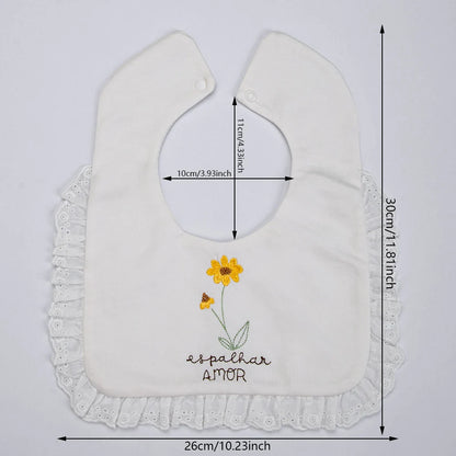 Baberos de algodón para bebés, niños y niñas, toalla de Saliva bordada con flores y zorro, paño para eructar para alimentación infantil, bufanda cuadrada coreana con lazo negro