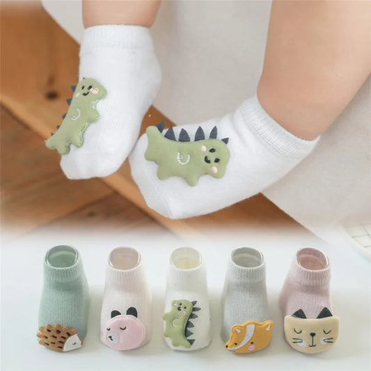 Calcetines bonitos para bebé, niño y niña, dinosaurio/zorro para recién nacido, material barato, calcetines antideslizantes para bebés de 0 a 3 años