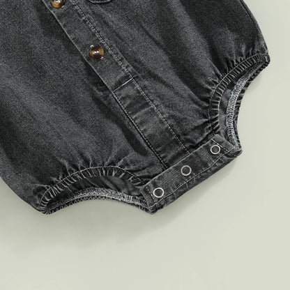 Mono vaquero para recién nacidos, niños y niñas, mono liso de manga corta con cuello vuelto, monos para bebés, monos informales con botones de verano