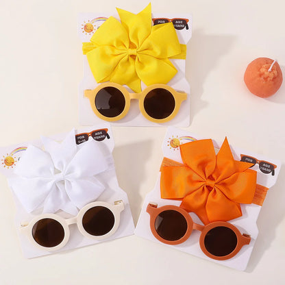 Conjunto de 2 uds de gafas de sol para niños, gafas de sol para bebés, diadema de nailon elástico, gafas de sol bohemias para playa, gafas de sol para la playa, sombreros con lazo para niños