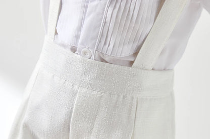 Trajes blancos para niños, vestido Formal de fiesta de bautismo a la moda, chaleco, chal, pantalones cortos, sombrero, conjuntos de 4 Uds., conjunto de ropa de Boutique de cumpleaños para niños