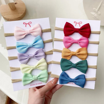 4/5/6 unids/set sombreros de Color sólido para niños bandas elásticas para el cabello para bebé cinta bonita diadema con lazo accesorios para el cabello para niñas