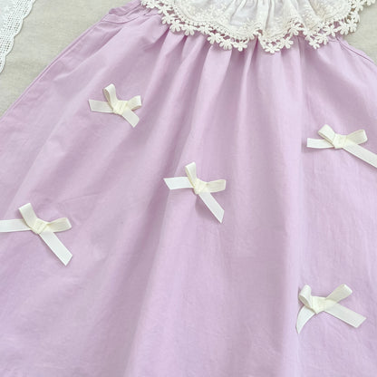 Vestido de encaje con cuello de pétalo para hermanas, peleles para bebés, ropa para niñas, vestido de princesa para fiesta con lazo, ropa dulce y bonita para niños
