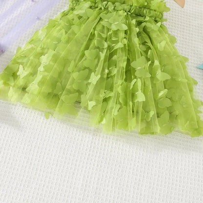 (0-3 años) novedad de verano, vestido para niñas, Color sólido, Halter, mariposa adornada, falda acampanada, vestido de princesa dulce de malla