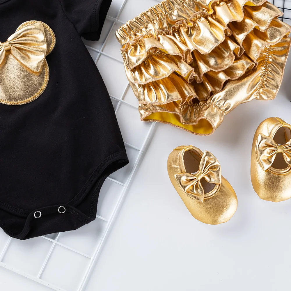 0-1Y Baby Gender-free Summer 4-piece Set Newborn Breathable Girls Suits Children's Fashion Set