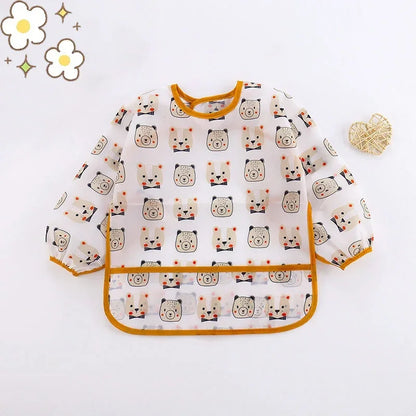 Babero de silicona con dibujos animados para bebé de 0 a 6 años, Baberos suaves, ropa bonita para bebé, delantal de manga larga impermeable sin BPA